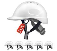 Mustbau 5 Pack Casco da Lavoro EN397, Elmetto Antinfortunistica da Costruzione con Cinturino a 6 Punti, 52 a 66cm Fascia Regolabile, Casco Altamente Traspirante per Uomini, Donne - Bianco