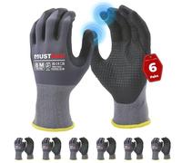 Mustbau 6 Paia Guanti da Lavoro con Schermo Tattile e Punti Neri, Guanti Nitrile Resistenti All'Abrasione e Ventilati, Ideali per Lavoro, Giardinaggio, Meccanica, Edilizia (Grigio,M)