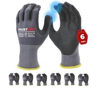 Mustbau 6 Paia Guanti da Lavoro con Schermo Tattile e Punti Neri, Guanti Nitrile Resistenti All'Abrasione e Ventilati, Ideali per Lavoro, Giardinaggio, Meccanica, Edilizia (Grigio,XL)