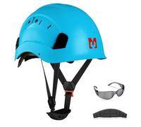Mustbau Casco di Sicurezza, Casco Protettivo EN397 con Occhiali Antiappannamento, Fascia Regolabile da 53 a 63 cm, Materiale ABS Resistente Per Uomini Donne - Blu