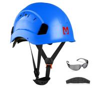 Mustbau Casco di Sicurezza, Casco Protettivo EN397 con Occhiali Antiappannamento, Fascia Regolabile da 53 a 63 cm, Materiale ABS Resistente Per Uomini Donne - Blu navy