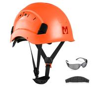 Mustbau Casco di Sicurezza, Casco Protettivo EN397 con Occhiali Antiappannamento, Fascia Regolabile da 53 a 63cm, Materiale ABS Resistente Per Uomini Donne - Arancione