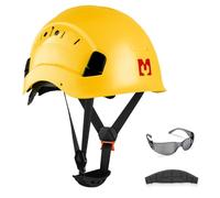 Mustbau Casco di Sicurezza, Casco Protettivo EN397 con Occhiali Antiappannamento, Fascia Regolabile da 53 a 63 cm, Materiale ABS Resistente Per Uomini Donne - Giallo