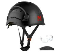 Mustbau Casco di Sicurezza, Casco Protettivo EN397 con Occhiali Antiappannamento, Fascia Regolabile da 53 a 63cm, Materiale ABS Resistente Per Uomini Donne - Nero
