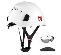 Mustbau Casco di Sicurezza, Casco Protettivo EN397 con Occhiali Antiappannamento, Fascia Regolabile da 53 a 63 cm, Materiale ABS Resistente Per Uomini Donne - Bianco