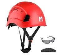 Mustbau Casco di Sicurezza, Casco Protettivo EN397 con Occhiali Antiappannamento, Fascia Regolabile da 53 a 63 cm, Materiale ABS Resistente Per Uomini Donne - Rosso