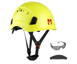 Mustbau Casco di Sicurezza, Casco Protettivo EN397 con Occhiali Antiappannamento, Fascia Regolabile da 53 a 63 cm, Materiale ABS Resistente Per Uomini Donne - Verde
