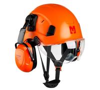 Mustbau Casco di Sicurezza EN397, Cappello Rigido con Paraorecchie e Visiera, Fascia Regolabile da 53 a 63cm, Materiale ABS Resistente Per Uomini Donne - Arancione