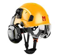 Mustbau Casco di Sicurezza EN397, Cappello Rigido con Paraorecchie e Visiera, Fascia Regolabile da 53 a 63cm, Materiale ABS Resistente Per Uomini Donne - Giallo