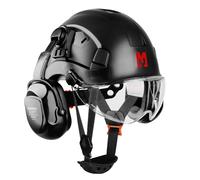 Mustbau Casco di Sicurezza EN397, Cappello Rigido con Paraorecchie e Visiera, Fascia Regolabile da 53 a 63cm, Materiale ABS Resistente Per Uomini Donne - Nero