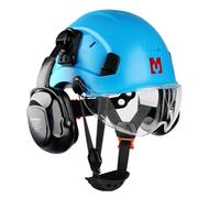 Mustbau Casco di Sicurezza EN397, Cappello Rigido con Paraorecchie e Visiera, Fascia Regolabile da 53 a 63cm, Materiale ABS Resistente Per Uomini Donne - Blu