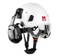 Mustbau Casco di Sicurezza EN397, Cappello Rigido con Paraorecchie e Visiera, Fascia Regolabile da 53 a 63cm, Materiale ABS Resistente Per Uomini Donne - Bianco