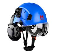 Mustbau Casco di Sicurezza, EN397 Cappello Rigido con Paraorecchie e Visiera, Fascia Regolabile da 53 a 63cm, Materiale ABS Resistente Per Uomini Donne - Blu scuro