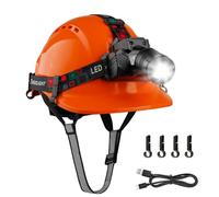 Mustbau Casco di sicurezza EN397, Casco con Lampada Frontale LED con Sensore di Gesto, Lampada Super Luminosa da 10W Adatta per Cantieri, Lavori Notturni, Pesca (Arancione)