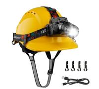 Mustbau Casco di sicurezza EN397, Casco con Lampada Frontale LED con Sensore di Gesto, Lampada Super Luminosa da 10W Adatta per Cantieri, Lavori Notturni, Pesca (Giallo)