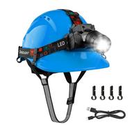 Mustbau Casco di sicurezza EN397, Casco con Lampada Frontale LED con Sensore di Gesto, Lampada Super Luminosa da 10W Adatta per Cantieri, Lavori Notturni, Pesca (Blu)