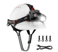 Mustbau Casco di sicurezza EN397, Casco con Lampada Frontale LED con Sensore di Gesto, Lampada Super Luminosa da 10W Adatta per Cantieri, Lavori Notturni, Pesca (Bianco)