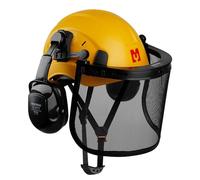 Mustbau Casco di Sicurezza per Motosega, Casco Protettivo con Paraorecchie e Visiera In Rete, Fascia Regolabile 53 a 63 cm Adatto per Silvicoltura, Cantiere, Lavoro - Giallo
