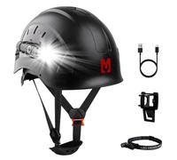 Mustbau Casco rigido con torcia frontale, Casco di sicurezza certificato EN397 con torcia LED, Lampada frontale ricaricabile USB-C, Regolabile 53-63 cm, Casco rigido per edilizia, silvicoltura e