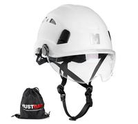 Mustbau Elmetto rigido di sicurezza da arrampicata con visiera trasparente e sottogola 53-63 cm, ideale per costruttori e lavori in altezza, EN12492 (bianco)