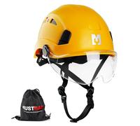 Mustbau Elmetto rigido di sicurezza da arrampicata con visiera trasparente e sottogola 53-63 cm, ideale per costruttori e lavori in altezza, EN12492 (Giallo)