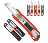 Mustbau Set di 6 Taglierini Professionali, Coltello Multiuso Retrattile da 18 mm con 20 Lame di Ricambio Ideale per Ufficio, Scuola, Disegno, Rimozione della Posta