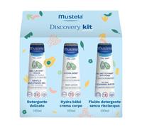 Mustela Discovery Kit Cofanetto Detergente Delicato 100ml + Crema Corpo 100ml + Detergente Senza Risciacquo 100ml