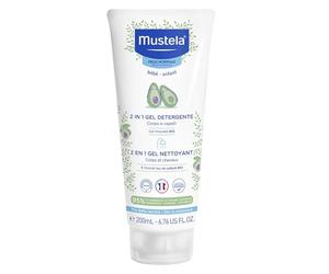 Mustela Gel Detergente 2 in 1, Corpo e Capelli, per Neonati, Bambini, Adatto a tutta la Famiglia - Pratico per l’Utilizzo Fuori Casa, 95% Ingredienti di Origine Naturale (200ml)