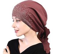 Musulmano Bamboo Chemo Headscarf, Foulard da Donna da Chemio Set Pre-legato Copricapo a Pieghe Sciarpe Cappello da Donna - Marrone Scuro