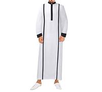 Musulmano Islamico Abbigliamento Uomini Stampa Cerniera Kimono Lungo Robe Musulmano Saudita Abaya Caftan Islam Dubai Costumi di Halloween, Bianco, M