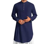 Musulmano Robe Uomo Caftano Manica Lunga Casual Camicie Tinta unita Button Down Muslim Camicia Kurta Tunica Islamica Abbigliamento Uomo Tradizionale Indiano, A2-marine, L