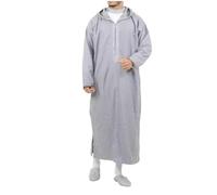 Musulmano Uomo Arabo Islamico Sciolto Camicia Robe Stile Etnico Casual Dubai Con Cappuccio Caftano Abbigliamento, Grigio 9, L