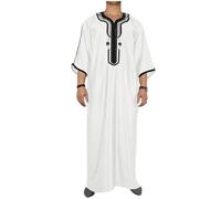Musulmano Uomo Arabo Islamico Sciolto Camicia Robe Stile Etnico Casual Dubai Con Cappuccio Caftano Abbigliamento, Bianco 2, L