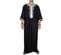 Musulmano Uomo Arabo Islamico Sciolto Camicia Robe Stile Etnico Casual Dubai Con Cappuccio Caftano Abbigliamento, Nero 4, L