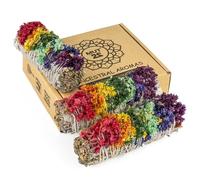MUT22 3 Salvia Bianca con 7 Chakra Sacra per Bruciare, Erba di Purificazione e Armonia, Salvia Apiana 100% Naturale, Ideale per Pulizia Spirituale e Rituali Energetici