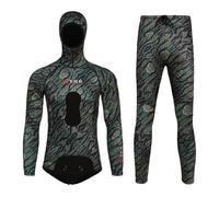 Muta da Pesca Subacquea 1.5mm/3mm in Neoprene con Cappuccio, 2 Pezzi a Cella Chiusa Camouflage con Rinforzo Torace per Apnea e Immersioni in Acque Fredde