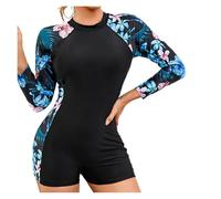 Muta Sub Costume Da Bagno Intero A Maniche Lunghe Da Donna, Con Cerniera, Da Surf, Floreale, For Ragazza, Protezione Solare, Costume Da Bagno(Yellow,S)