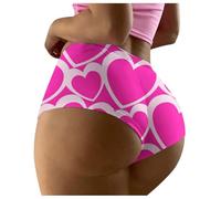 Mutande da donna Panties, slip a triangolo traspirante con stampa a cuore, per il tempo libero e le vacanze, rosa intenso, 3XL