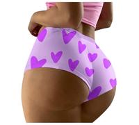 Mutande da donna Panties, slip a triangolo traspirante con stampa a cuore, per il tempo libero e le vacanze, Viola chiaro, XL