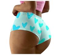 Mutande da donna Panties, slip a triangolo traspirante con stampa a cuore, per il tempo libero e le vacanze, Celeste., XXL