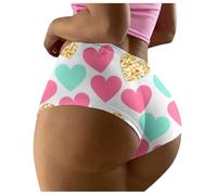 Mutande da donna Panties, slip a triangolo traspirante con stampa a cuore, per il tempo libero e le vacanze, bianco, 3XL