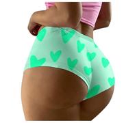 Mutande da donna Panties, slip a triangolo traspirante con stampa a cuore, per il tempo libero e le vacanze, Verde menta, S