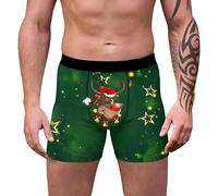 Mutande da uomo con stampa di cartoni animati vacanza media lunghezza fit arioso pantaloncini festivi morbidi slip vacanza facilità quotidiana biancheria intima natalizia, 02#_verde scuro, XXL