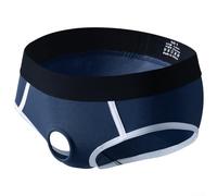 Mutande da uomo in cotone con anello anteriore e foro, slip sexy da uomo, pantaloncini elastici traspiranti in tinta unita, biancheria intima comoda (L blu)