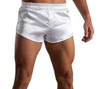 Mutande da uomo, pantaloncini da uomo, biancheria intima, pantaloncini, pantaloncini da bagno, morbidi e leggeri, in seta di ghiaccio, per il sonno, da uomo, per il tempo libero, bianco, L