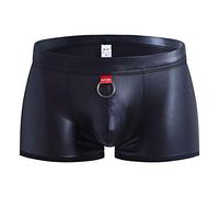 Mutande Uomo in Pelle Artificiale con Anello di Acciaio Design Vernice PU Mutande Sensuali Materiale Morbido e Confortevole Mutanda Maschile per Occasioni Speciali e l’Uso (Black, L)