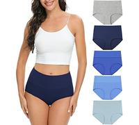Mutandine da donna in cotone a vita alta con sezione C intimo da donna a copertura completa mutandine per il controllo della pancia mutandine mutande multipack 5, Colore: blu/grigio., XL