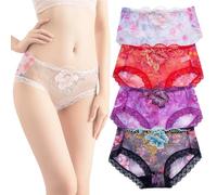 Mutandine da Donna in Cotone con Ricami in Pizzo, 4 Pezzi Mutandine Sexy in Pizzo a Vita Alta Modellanti, comode Mutandine Senza Cuciture per Il Controllo della Pancia (XL,#1)