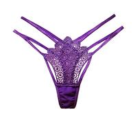 Mutandine da donna semplici colori a vita bassa scava fuori pizzo perizoma in morbido tessuto in microfibra sexy open mesh cava seducente V-vita traspirante slip comfort, Lilla, Taglia unica