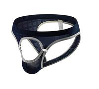 Mutandine da uomo Aperto Po Slip Sexy Tessuto a Rete Traspirante G-String Apertura Anteriore Tanga Vita Bassa Mutandine Chiusura con Bottoni Intimo Tinta Unita, Blu mare, L